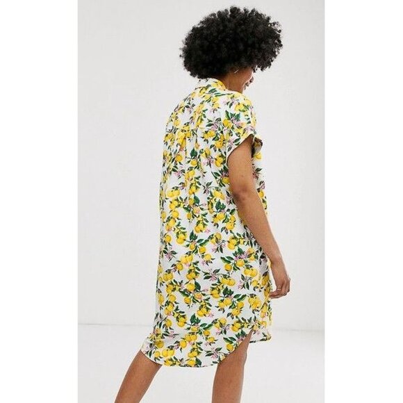 MONKI Women's Lemon Print Shirt Dress Size XS In White - Picture 2 of 12